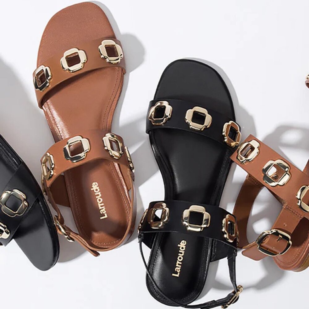 Larroude Milan Flat Sandal in Caramel Leather - Picture 6 of 11